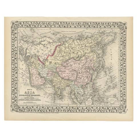 Antique Map of Asia Showing Its Political Divisions, 1874
