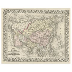 Mappa antica dell'Asia che mostra le divisioni politiche e le rotte di viaggio, 1874