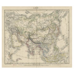 Mapa antiguo de Asia con las zonas lingüísticas europeas, c.1873