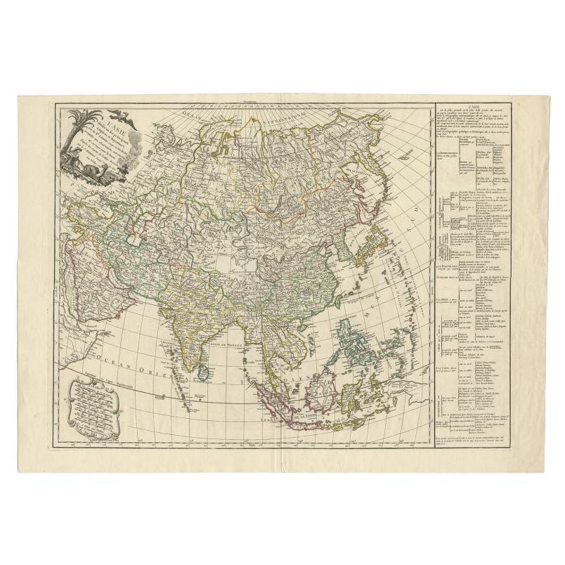 Antique Map of Asia with Additional Country Information, c. 1749 For Sale