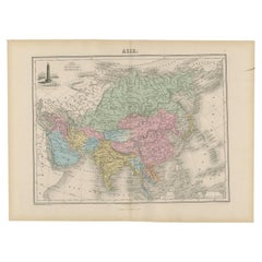 Carte ancienne d'Asie avec une illustration de la tour en porcelaine de Nanjing, 1880