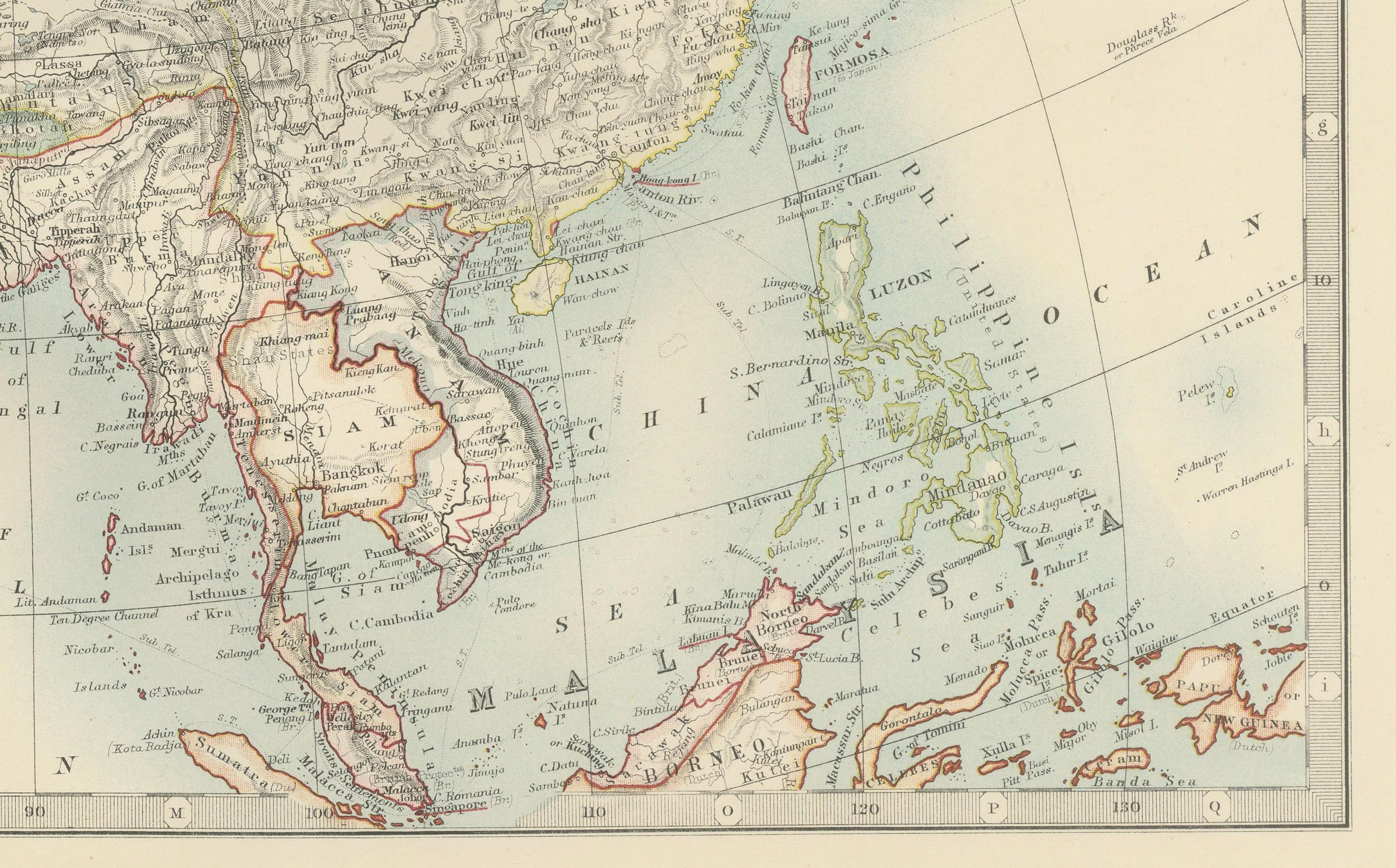 Carte ancienne de l'Asie avec des frontières provinciales complexes, publiée en 1903 Bon état - En vente à Langweer, NL