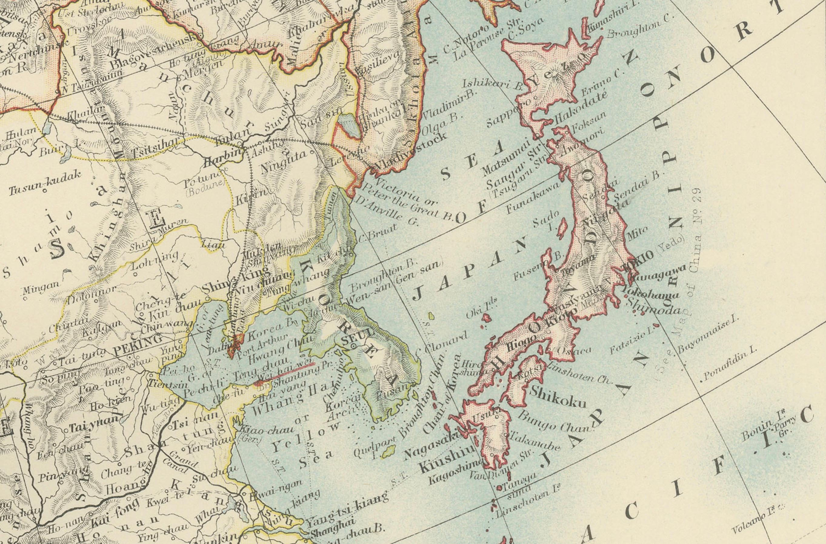 20ième siècle Carte ancienne de l'Asie avec des frontières provinciales complexes, publiée en 1903 en vente