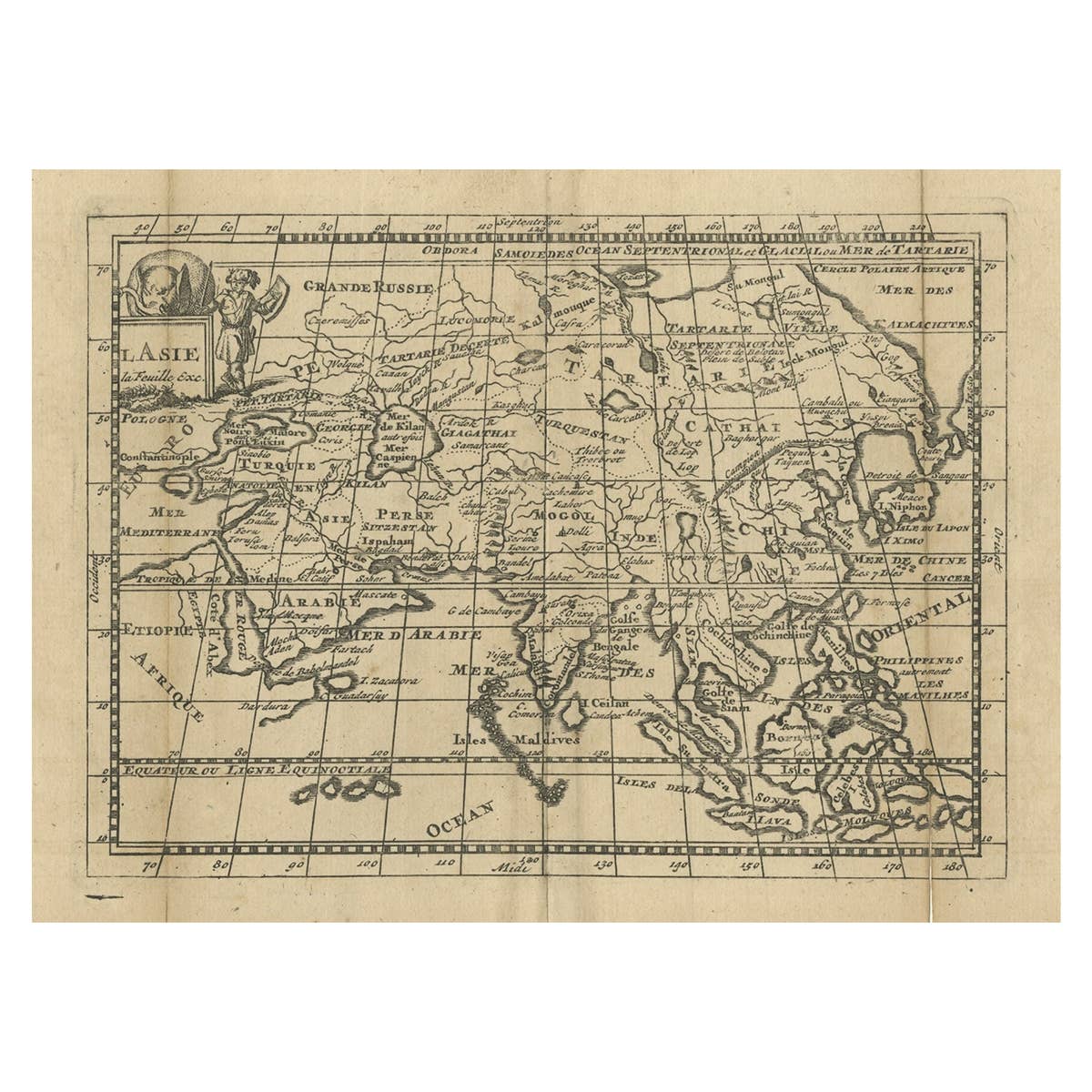 Antique Map of Asia with Misshaped Coastlines and Distorted Islands c.1760