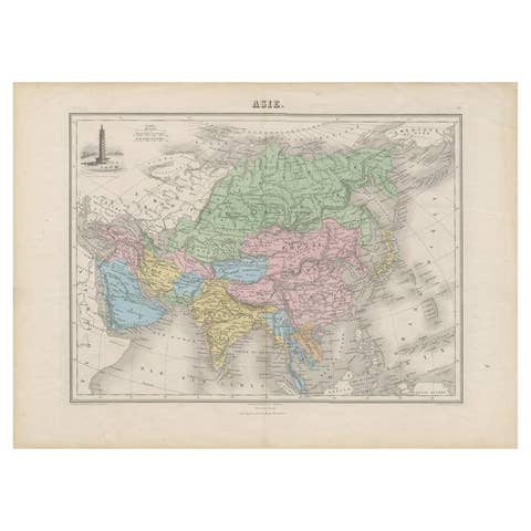 Antique Map of Asia with the Porcelain Tower at Nanjing, China, 1884