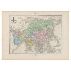 Antique Map of Asia with the Porcelain Tower at Nanjing, China, 1884
