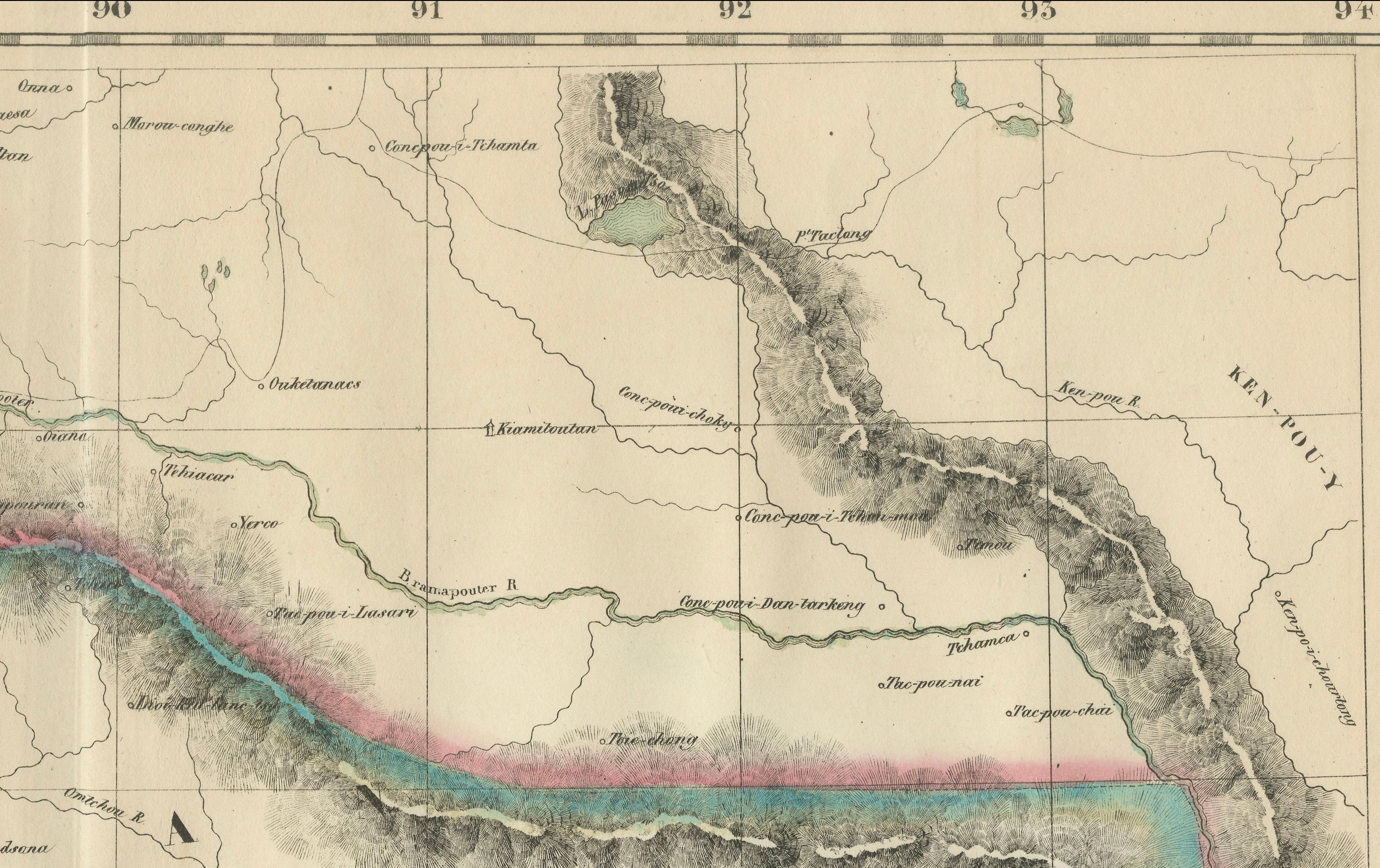 Mapa antiguo de Assam y Bután - Litografía coloreada a mano de Vandermaelen, 1827 Belga en venta