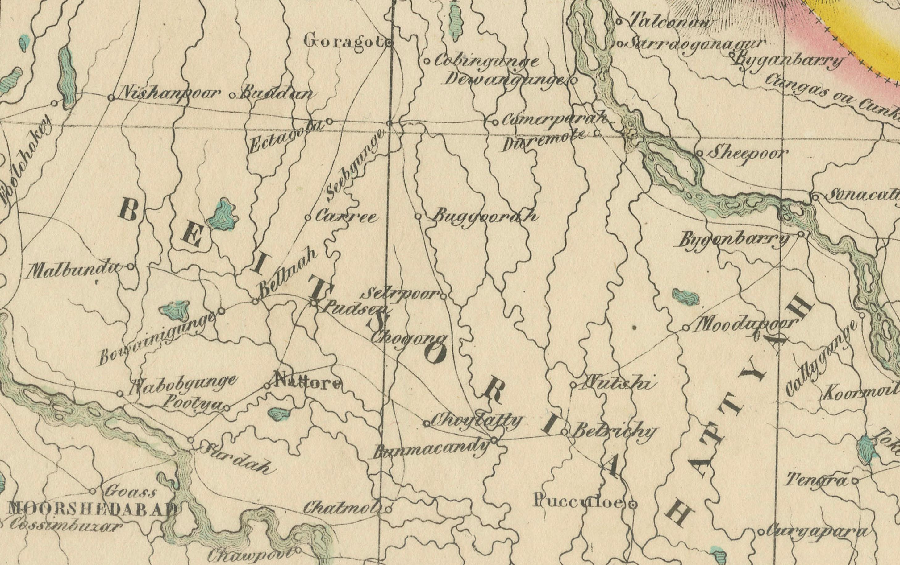 Mapa antiguo de Assam y Bután - Litografía coloreada a mano de Vandermaelen, 1827 Papel en venta