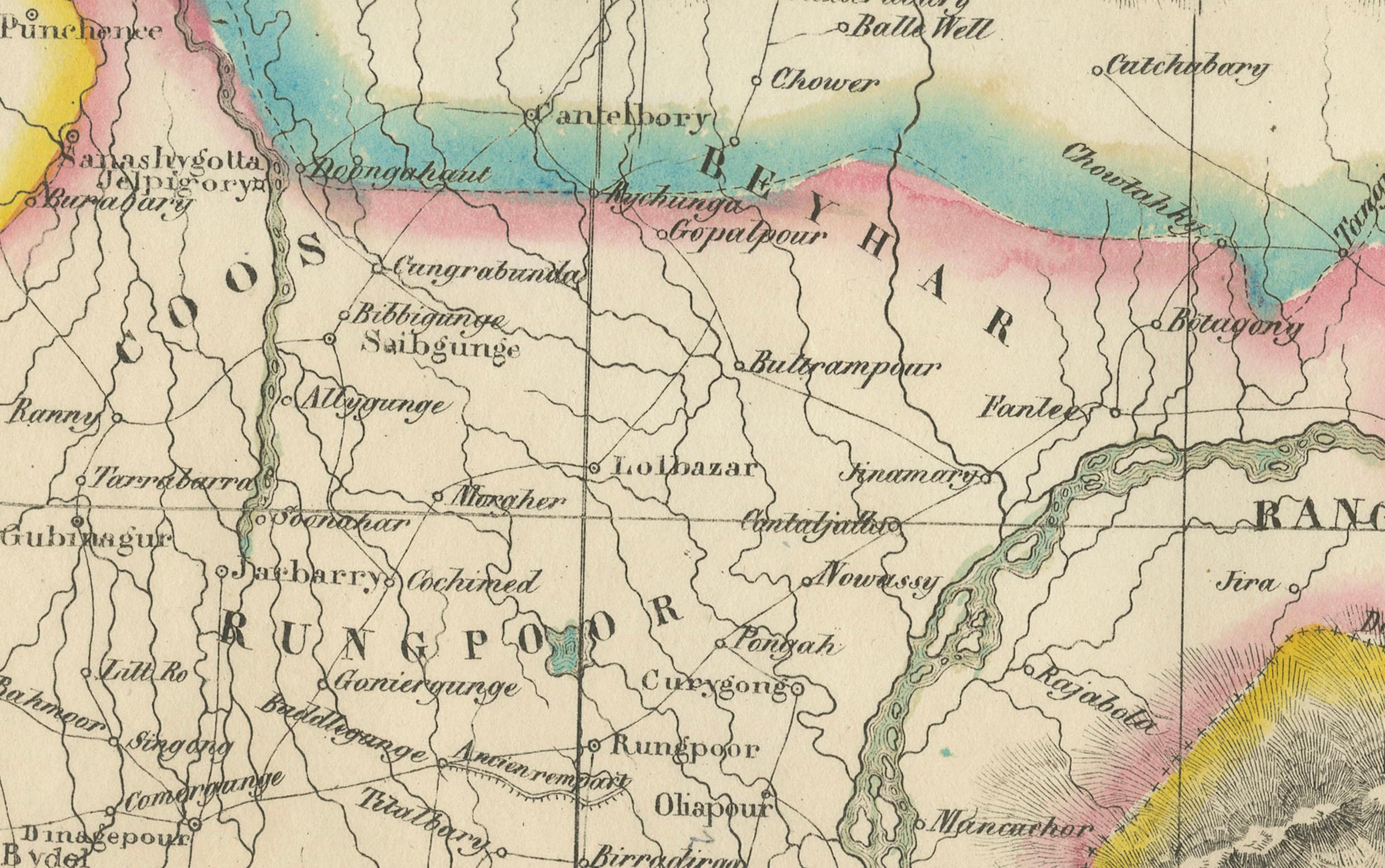 Mapa antiguo de Assam y Bután - Litografía coloreada a mano de Vandermaelen, 1827 en venta 1