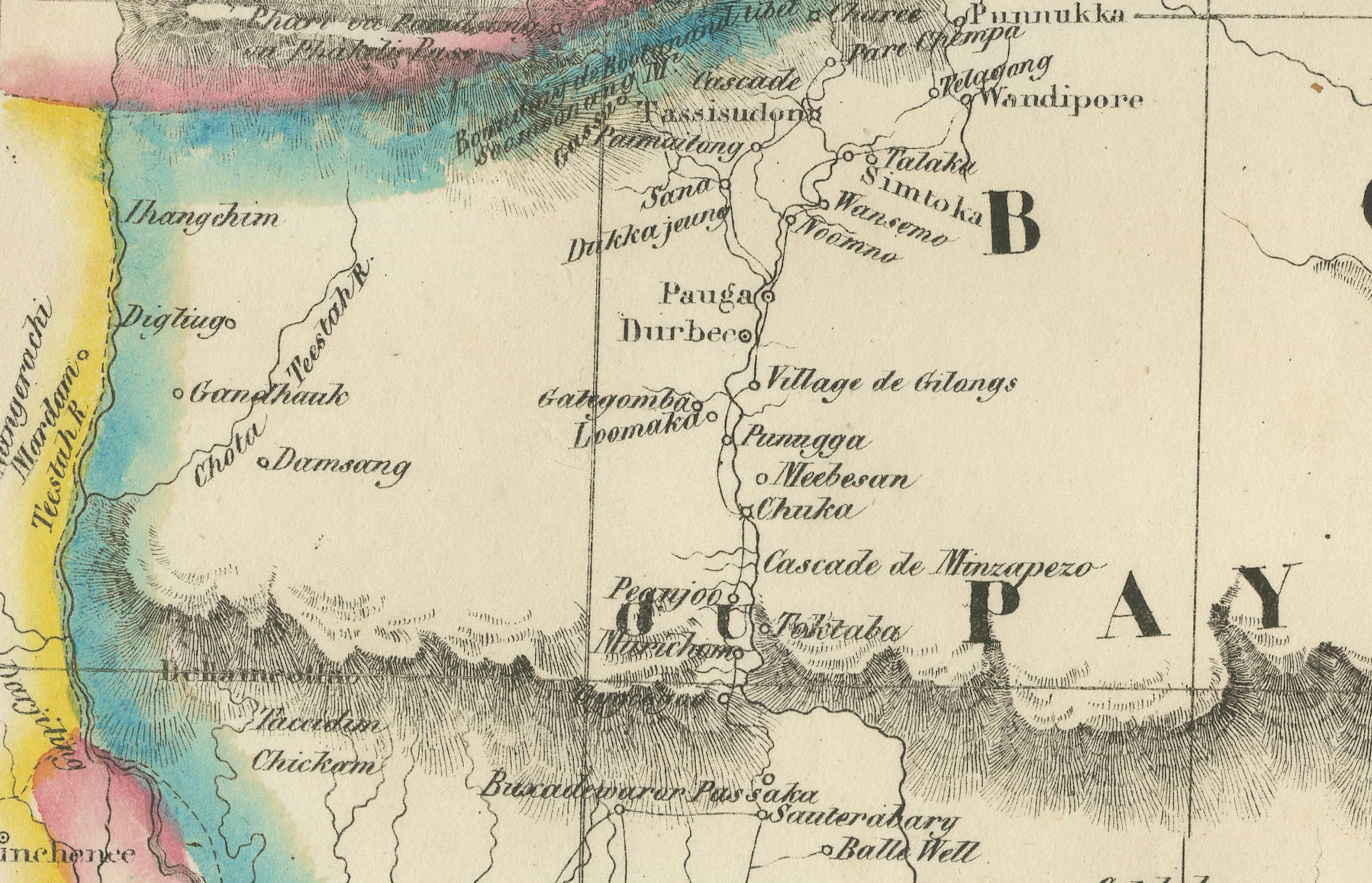 Mapa antiguo de Assam y Bután - Litografía coloreada a mano de Vandermaelen, 1827 en venta 2