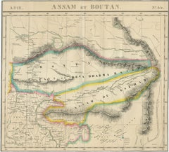 Carte ancienne de l'Assam et du Bhoutan - Lithographie coloriée à la main par Vandermaelen, 1827