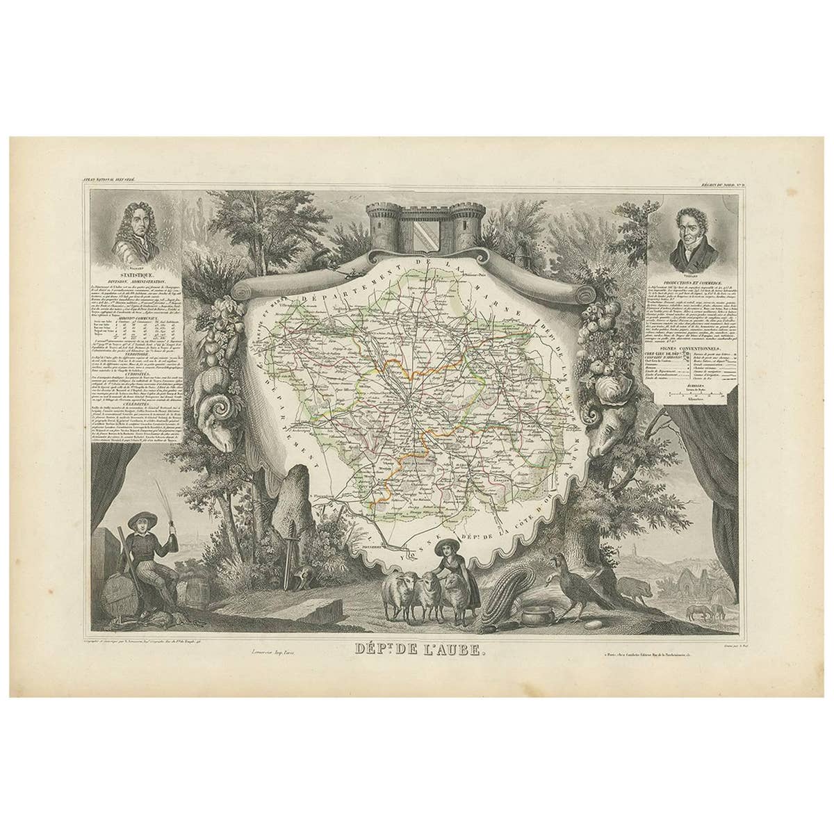 Antique Map of Aube ‘France’ by V. Levasseur, 1854