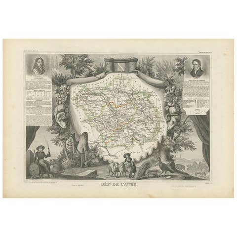 Antique Map of Aube ‘France’ by V. Levasseur, 1854