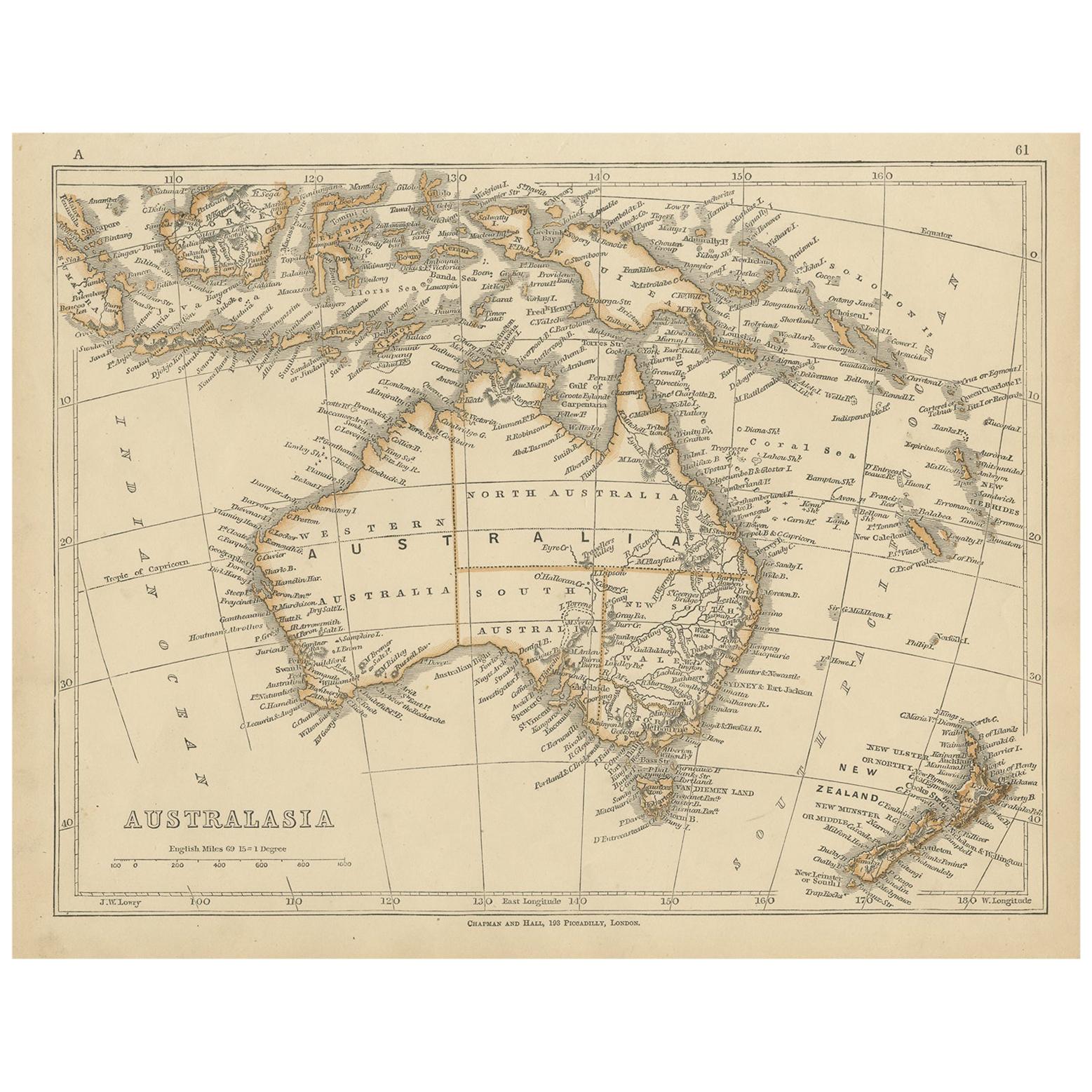 Antique Map of Australasia by Lowry, 1852 For Sale