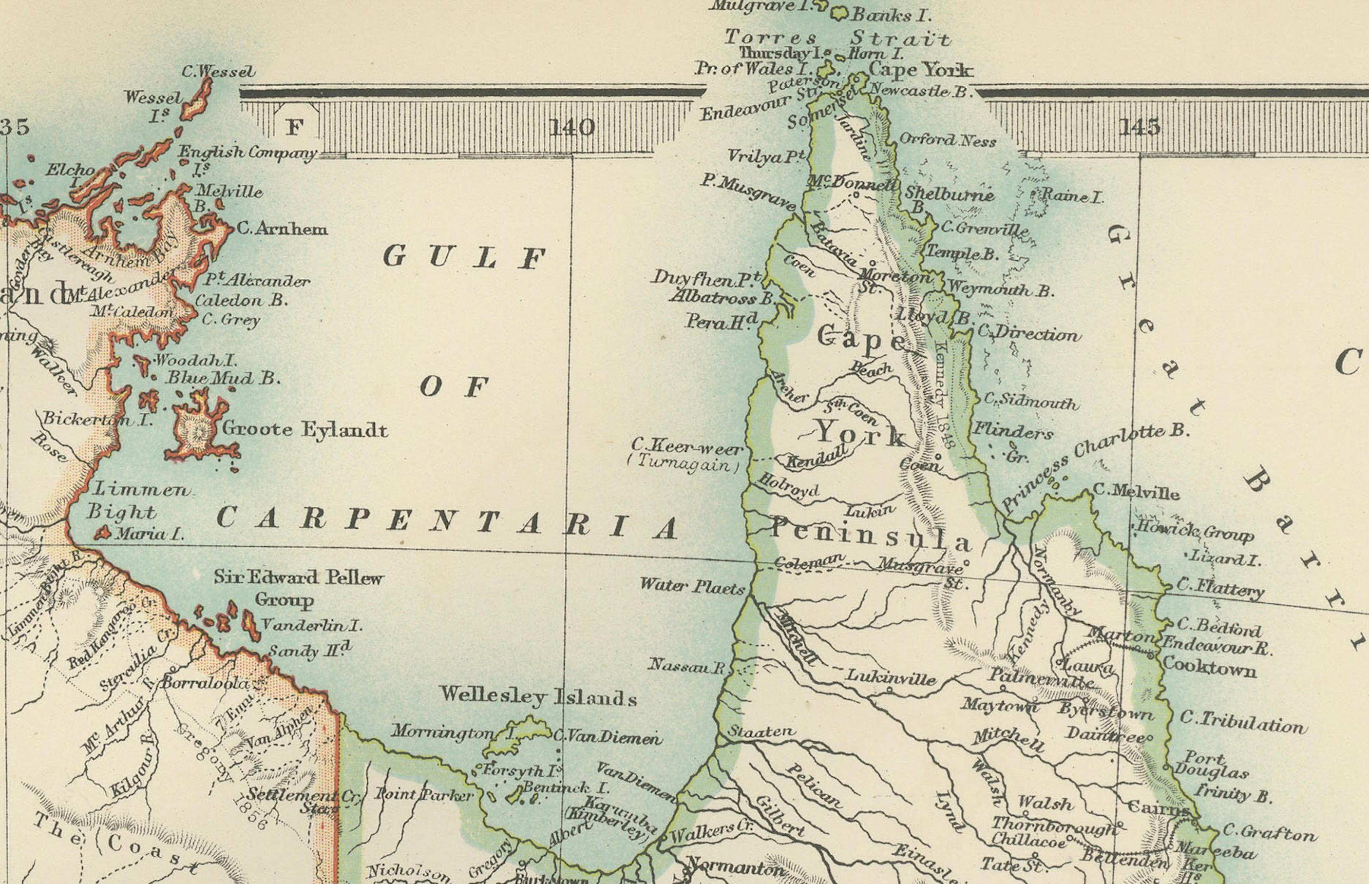 Titre : Carte ancienne de l'Australie, 1903, avec les divisions coloniales et la topographie détaillée.

Description : Cette carte ancienne, intitulée 