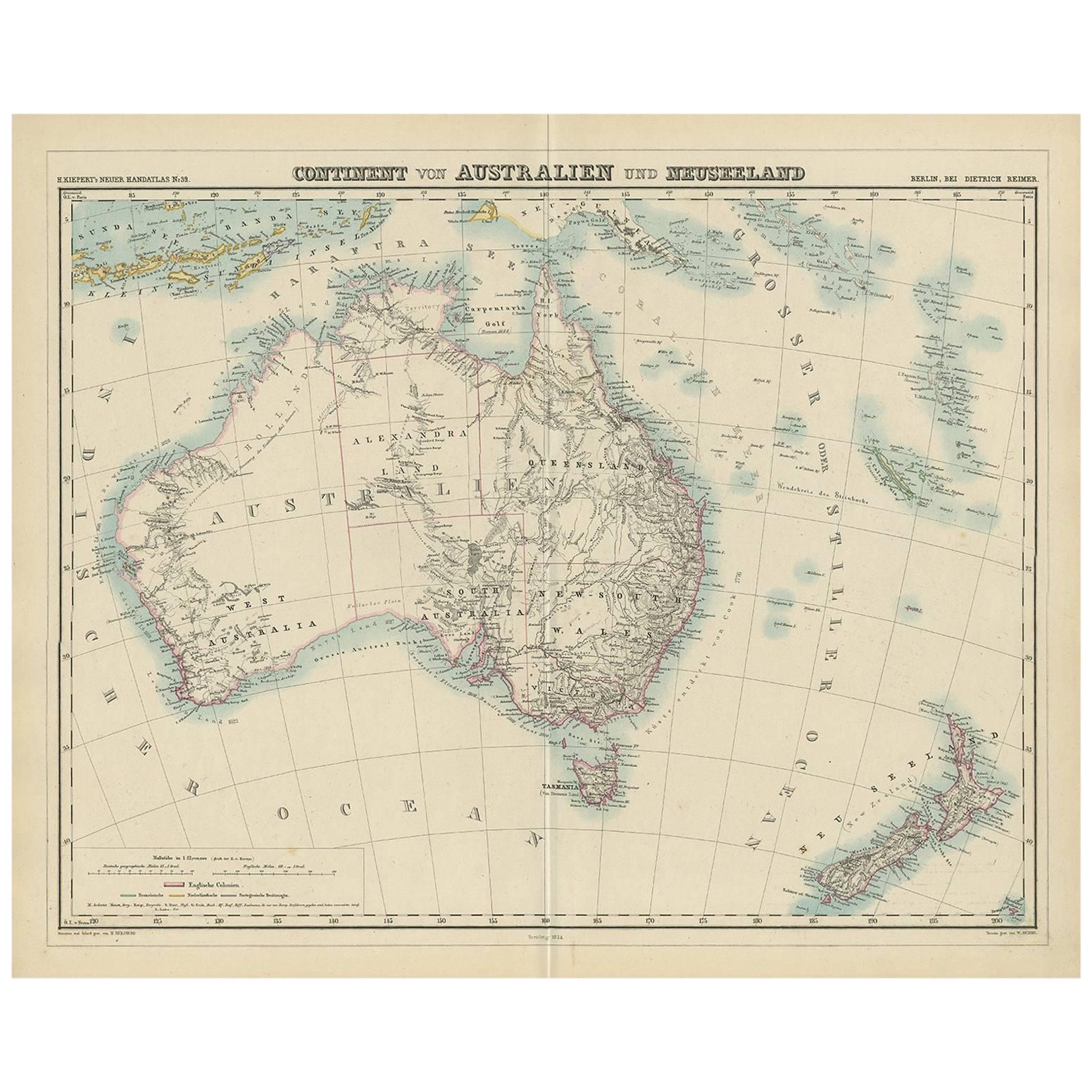 Antique Map of Australia and New Zealand by H. Kiepert, 1874