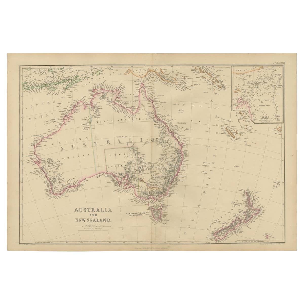 Antique Map of Australia and New Zealand by W. G. Blackie, 1859