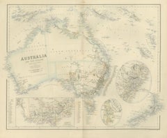 Antique Map of Australia and New Zealand with Mount Alexander Inset, circa 1860