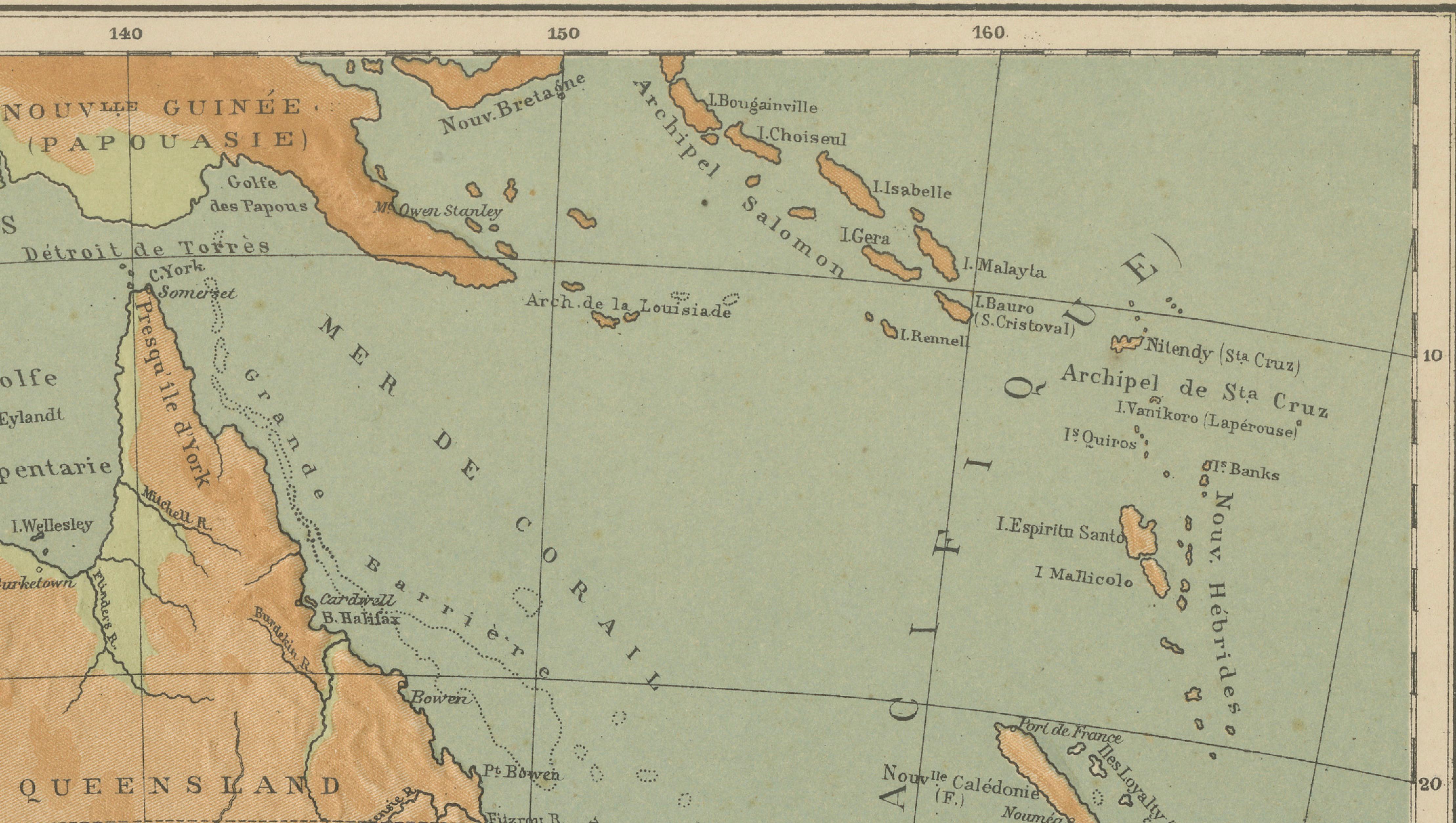 19th Century Antique Map of Australia and Oceania – Physical Relief Map by Hachette, c.1883 For Sale