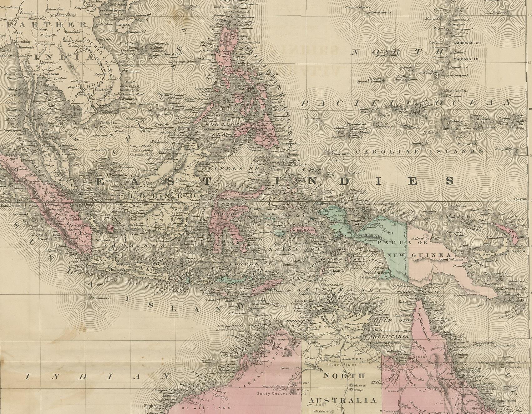 Antique Map of Australia and the East Indies by Johnson, '1872' In Fair Condition In Langweer, NL