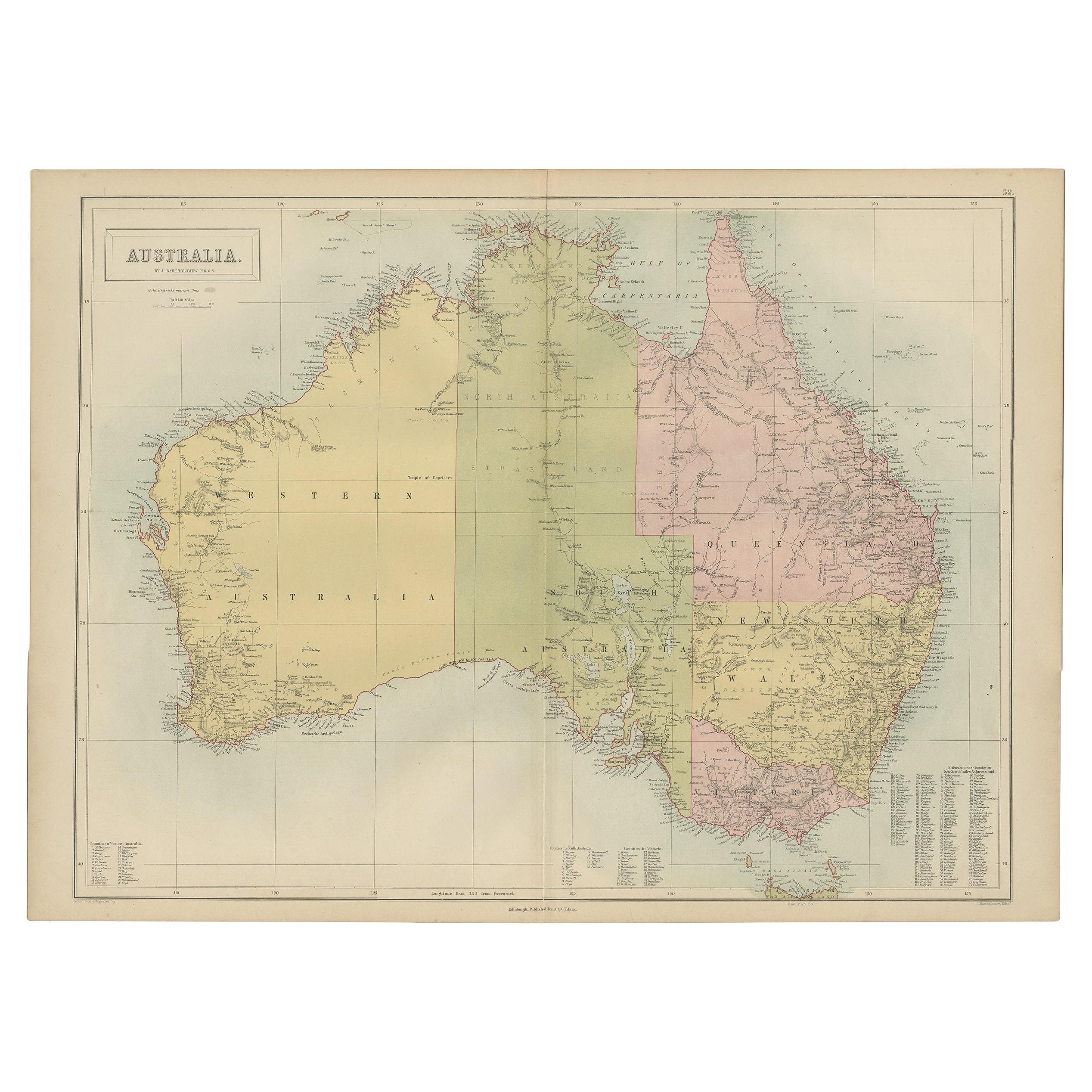 Antique Map of  Australia by A & C. Black, 1870