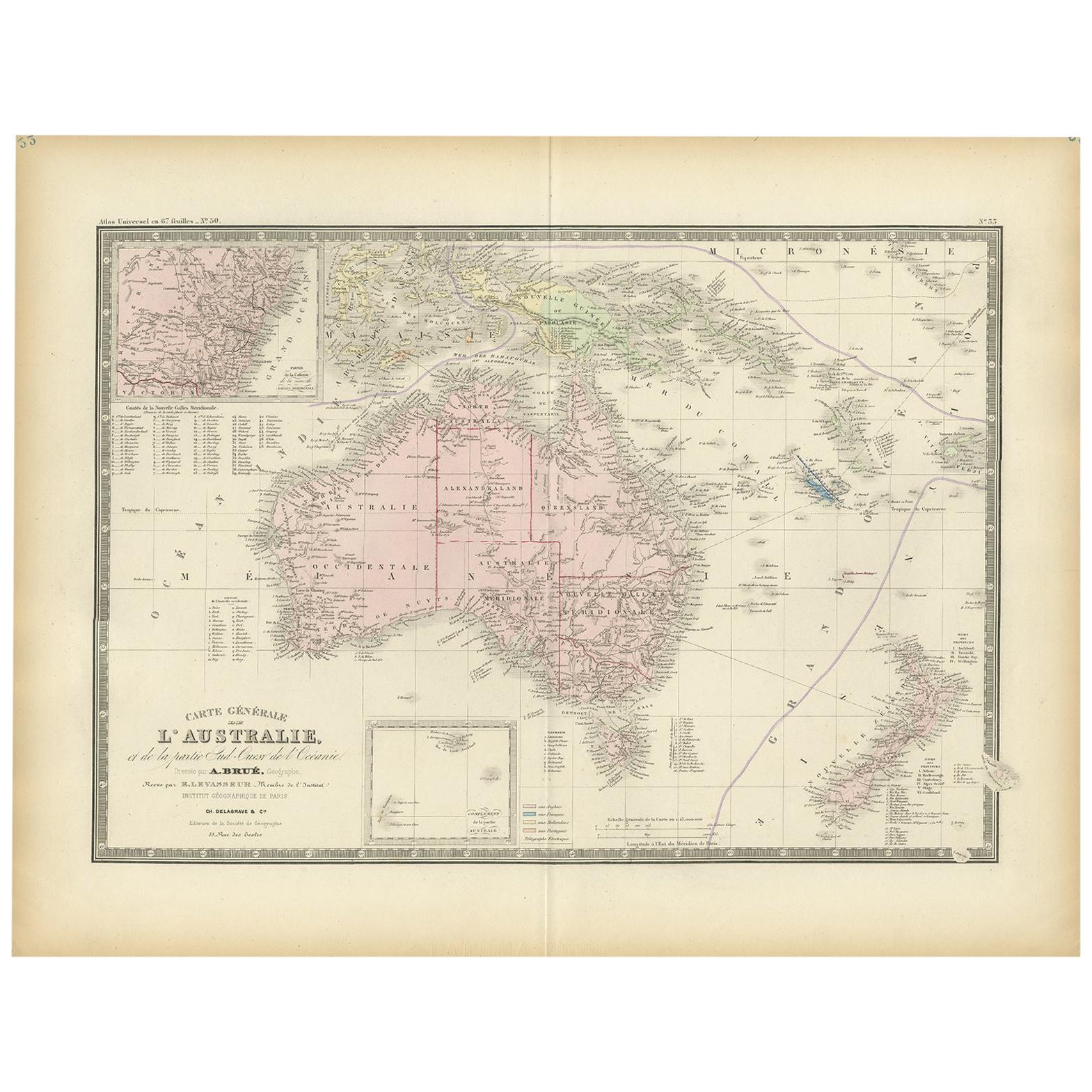 Antique Map of Australia by Levasseur, '1875' For Sale