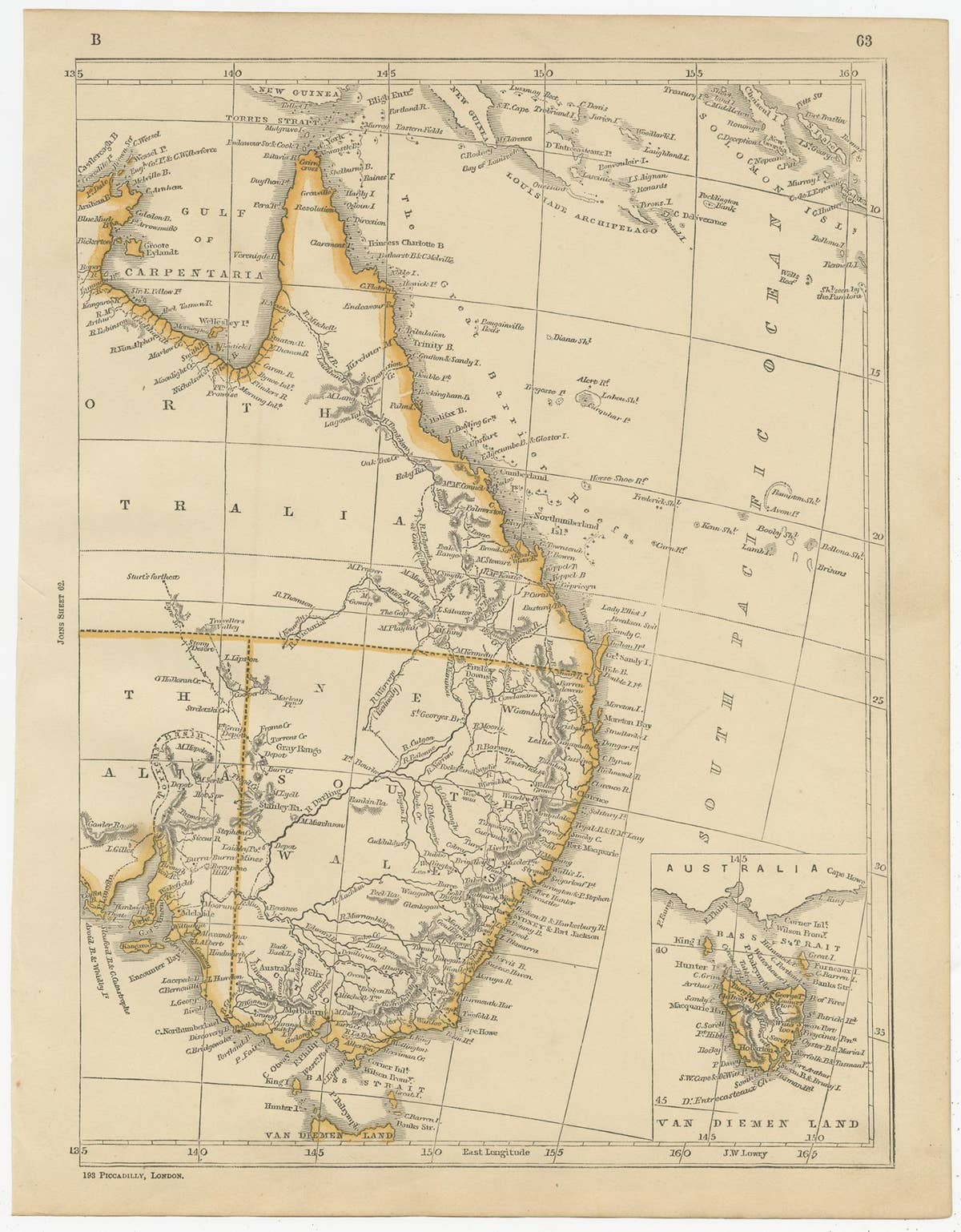 Antique Map of Australia by Lowry, 1852