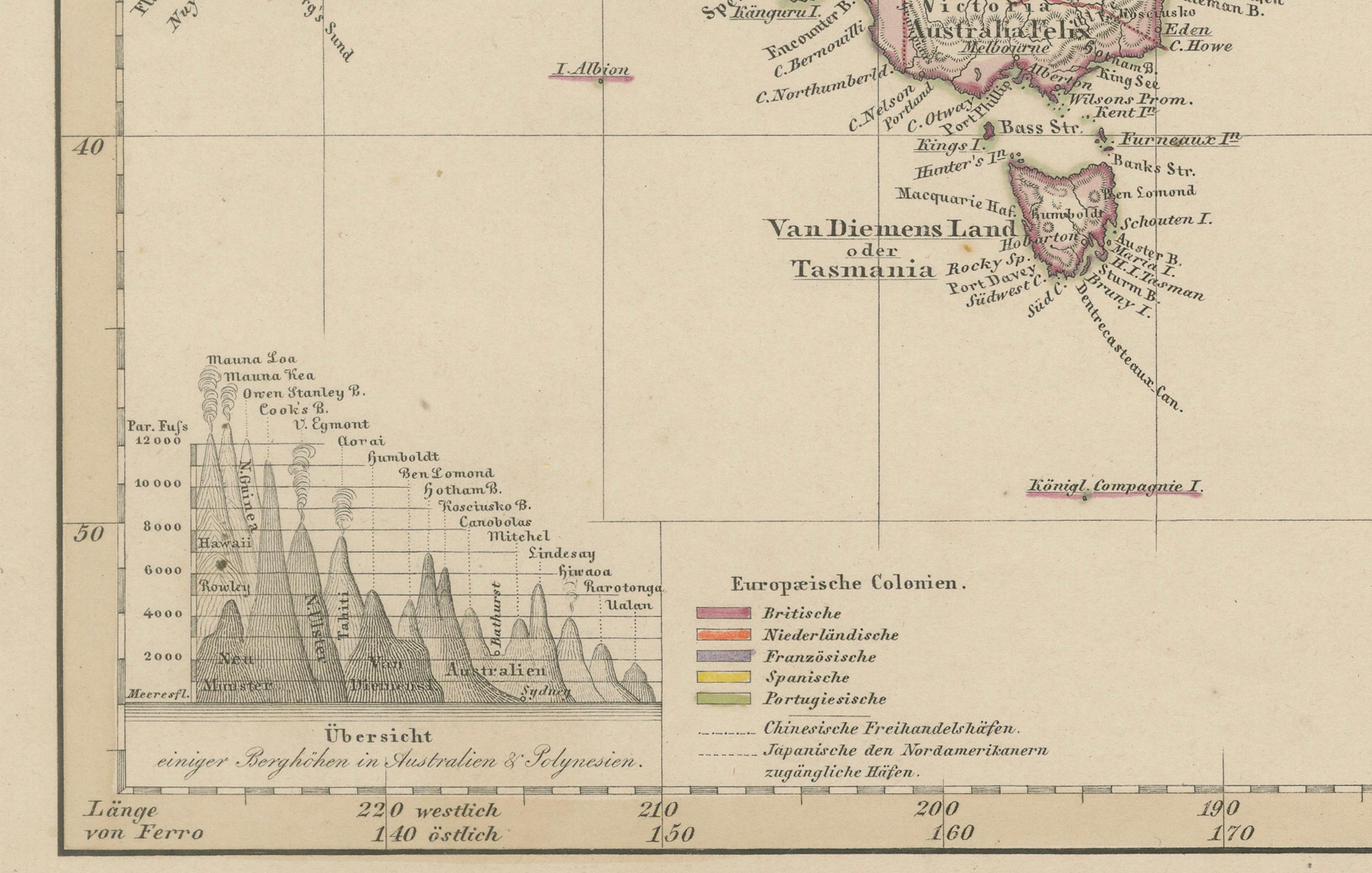 Mapa antiguo de Australia, Nueva Zelanda y Polinesia - Stülpnagel, 1857 Grabado en venta