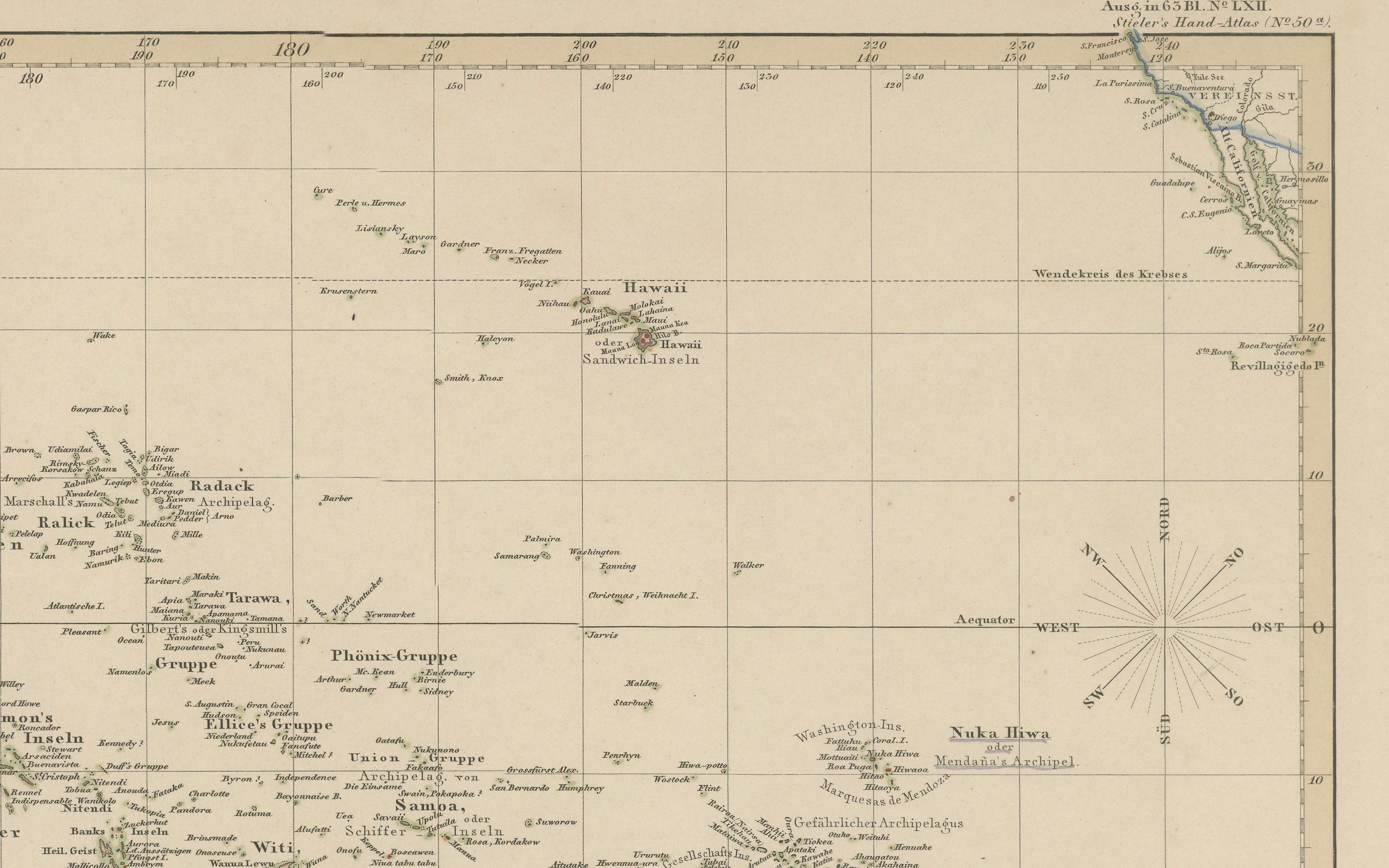 Mapa antiguo de Australia, Nueva Zelanda y Polinesia - Stülpnagel, 1857 siglo XIX en venta