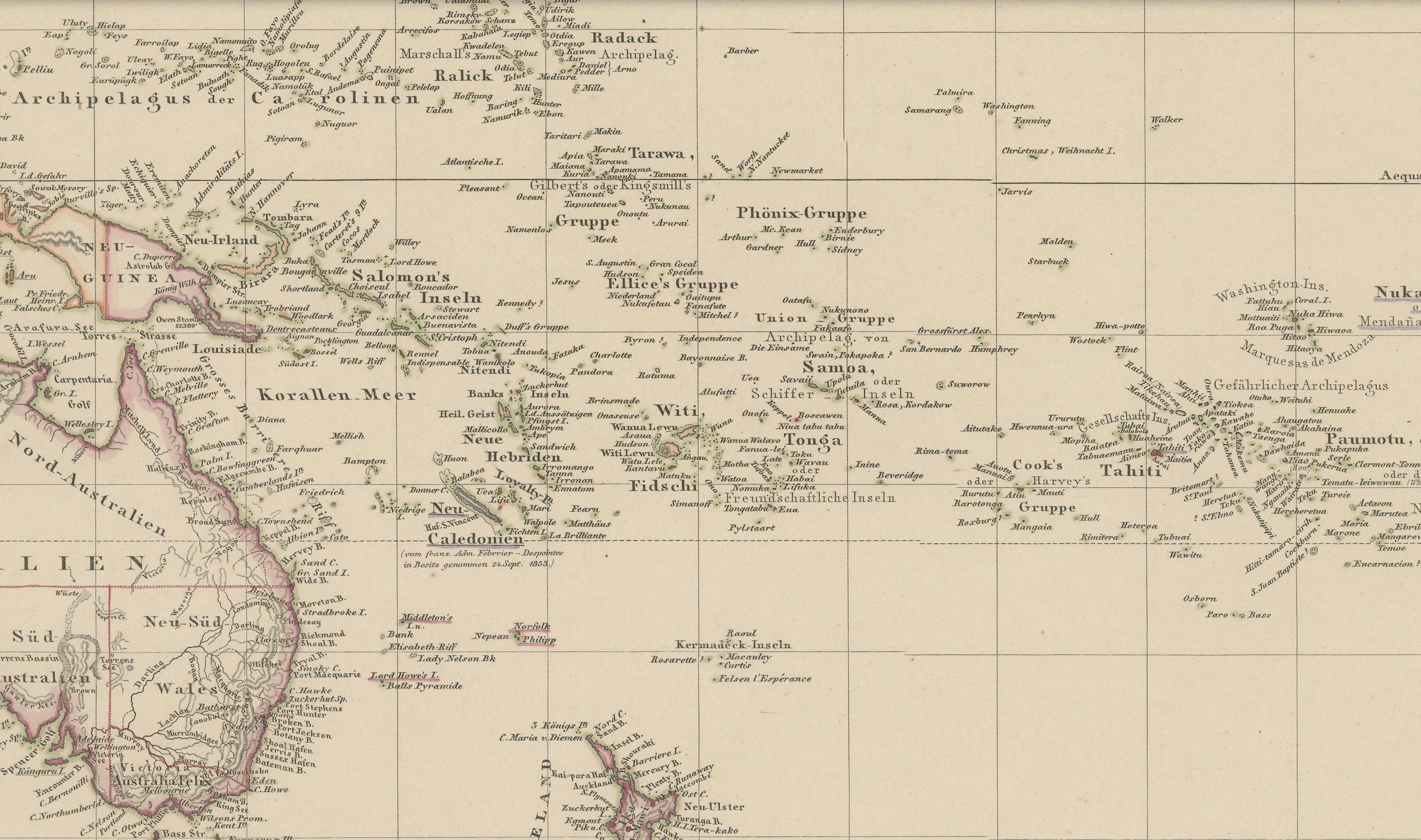 Mapa antiguo de Australia, Nueva Zelanda y Polinesia - Stülpnagel, 1857 Papel en venta