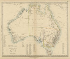Antique Map of Australia with the 1855 Population Table and County Lists, 1858