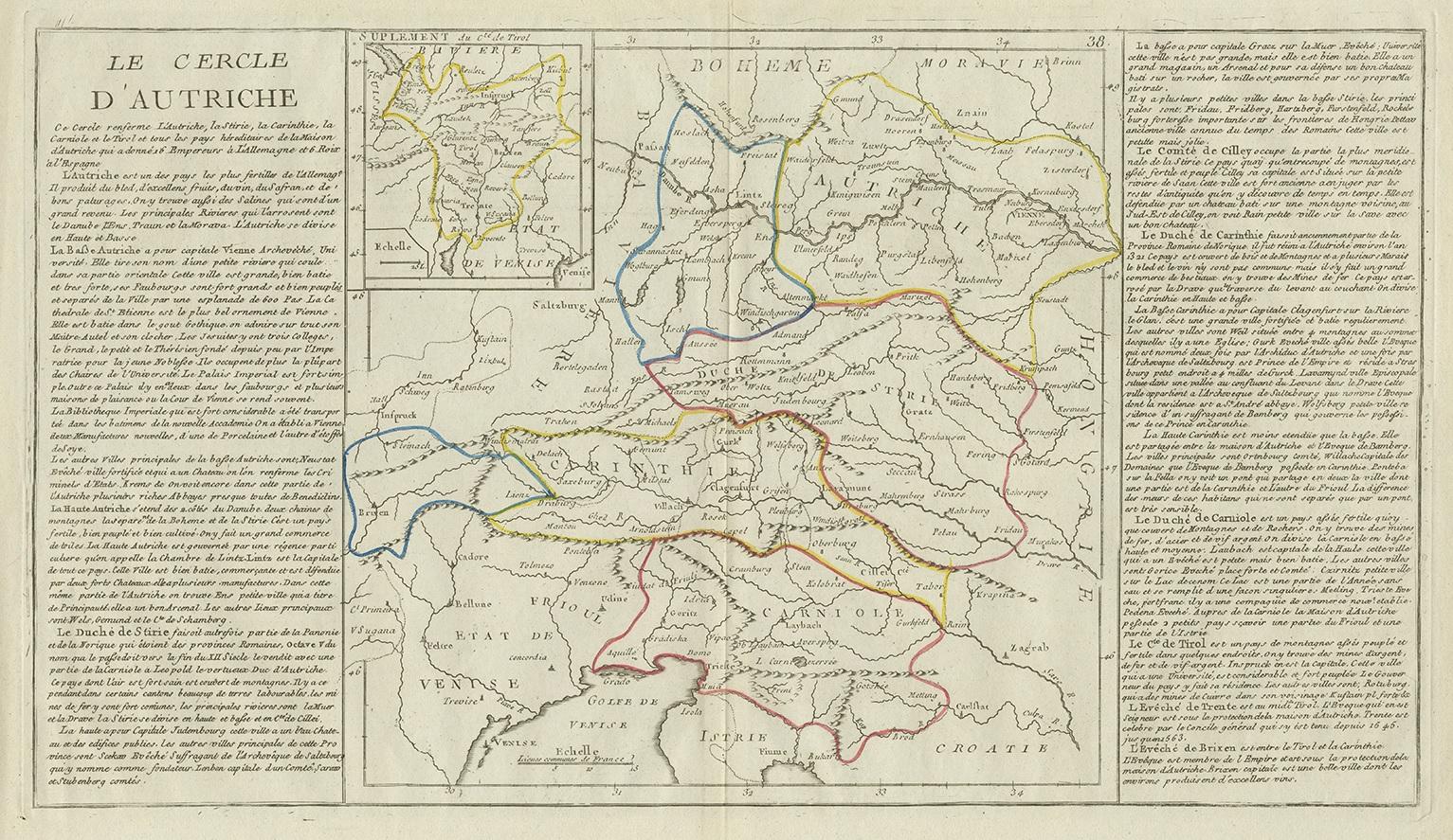 Antique map titled 'Le Cercle d'Autriche'. Antique map of Austria. Originates from 'Geographie moderne avec une introduction' by J.B.L. Clouet.