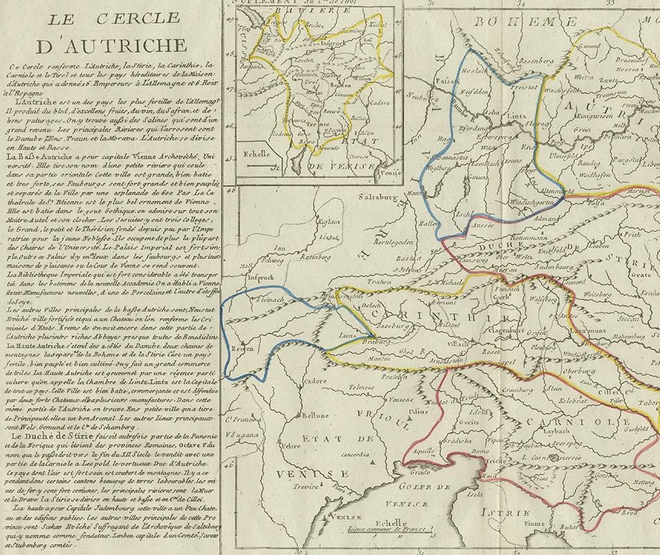 Carte ancienne d'Autriche par Clouet (1787) Bon état - En vente à Langweer, NL