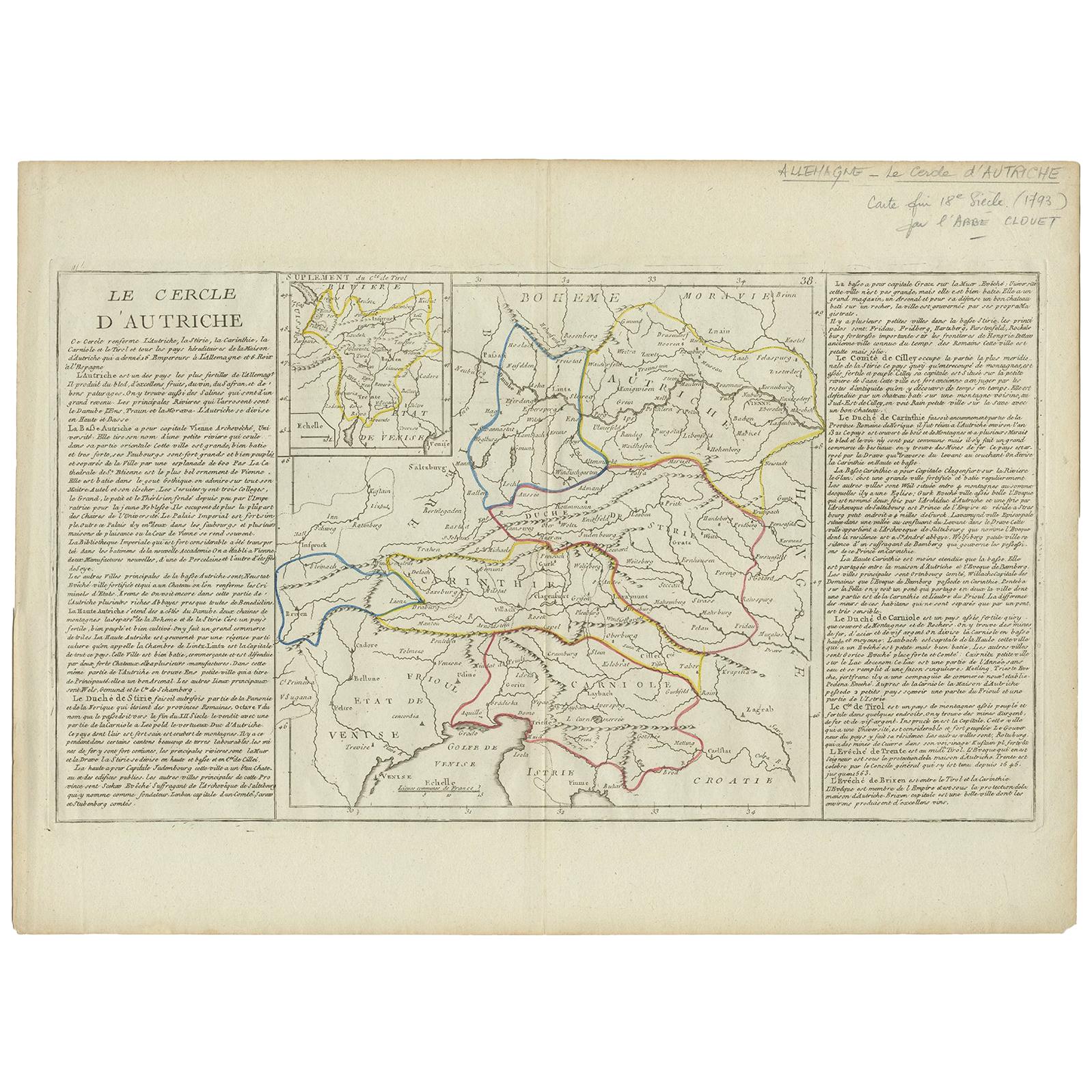 Antique Map of Austria by Clouet '1787' For Sale