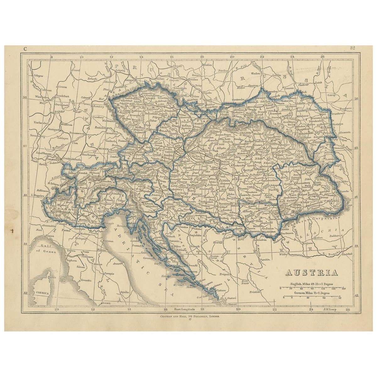 Antique Map of Austria by Lowry, 1852