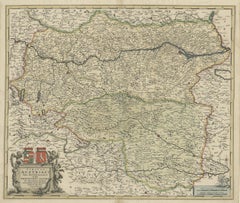 Antique Map of Austria, Centered Around the Danube from Passau to Vienna, C.1690