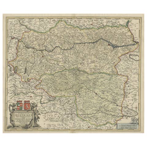Antique Map of Austria, Centered Around the Danube from Passau to Vienna, C.1690