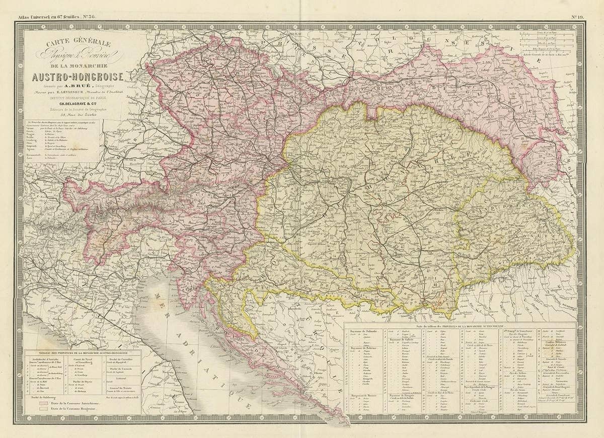 Antique Map of Austria-Hungary by Levasseur, '1875'