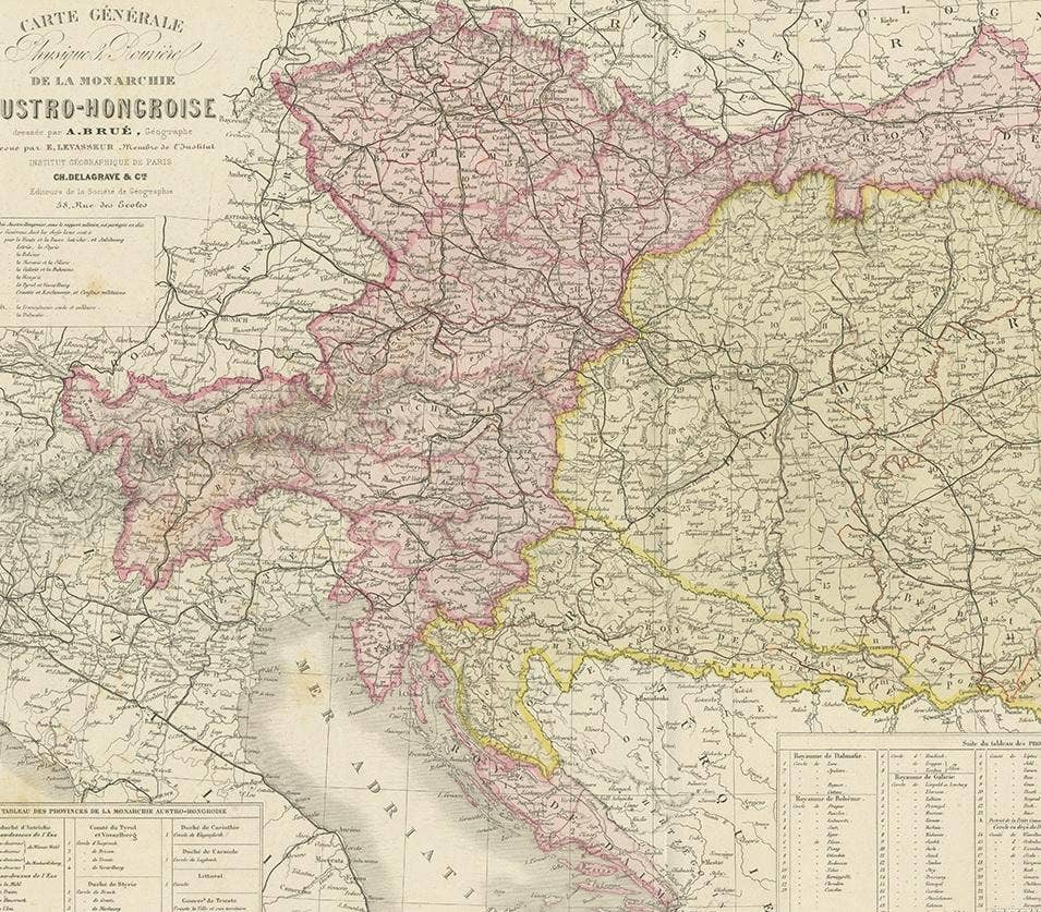 Antique Map of Austria-Hungary by Levasseur, '1875'