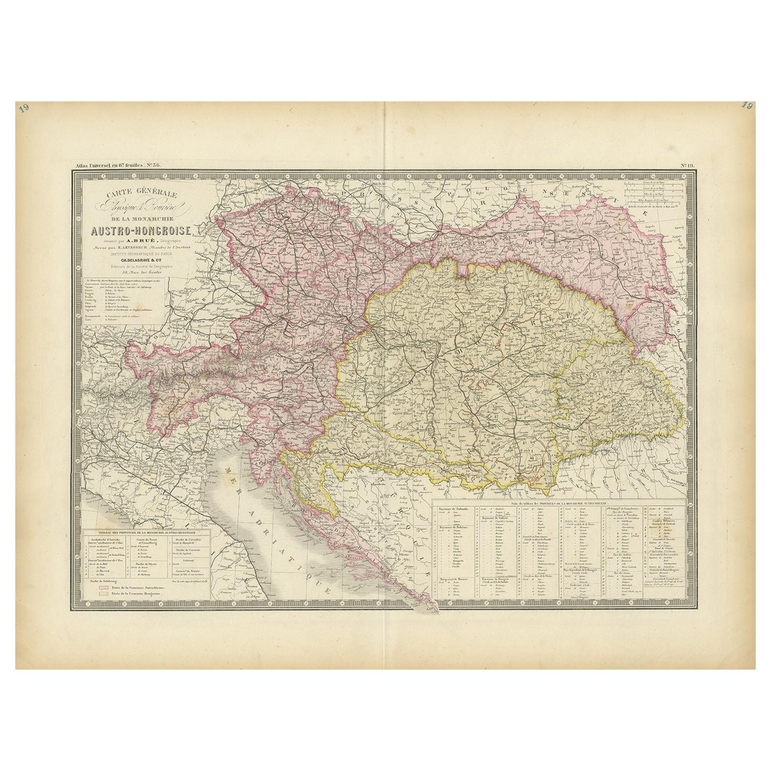 Carta geografica antica dell'Austria-Ungheria di Levasseur, 1875