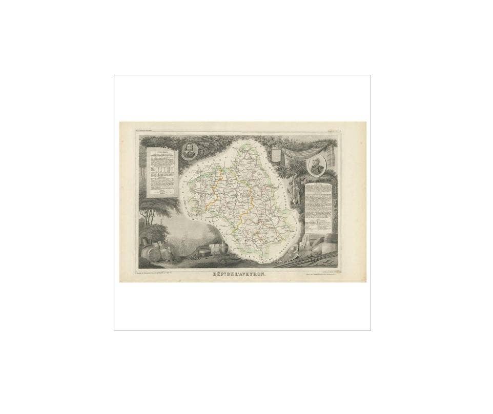 Antique Map of Aveyron ‘France’ by v. Levasseur, 1854