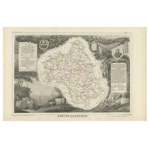 Antique Map of Aveyron ‘France’ by v. Levasseur, 1854