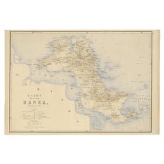Mappa antica dell'isola di Bangka, Indonesia, 1885