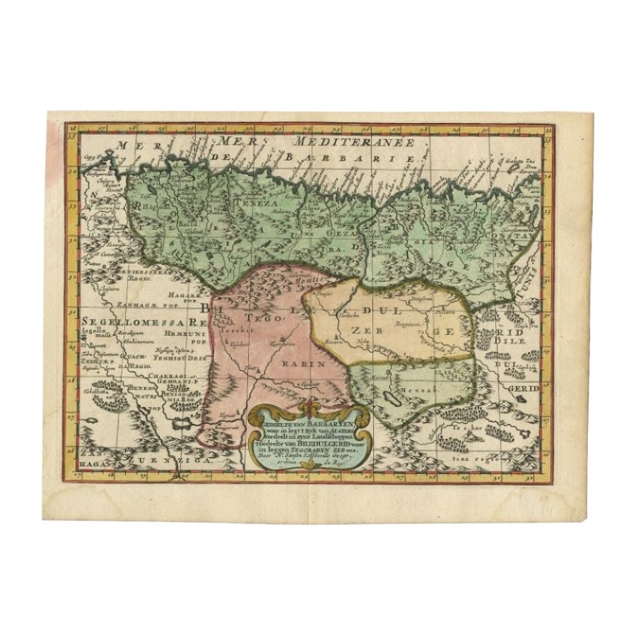 Mapa antiguo de Berbería y Biledulgerida por Sanson, 1705