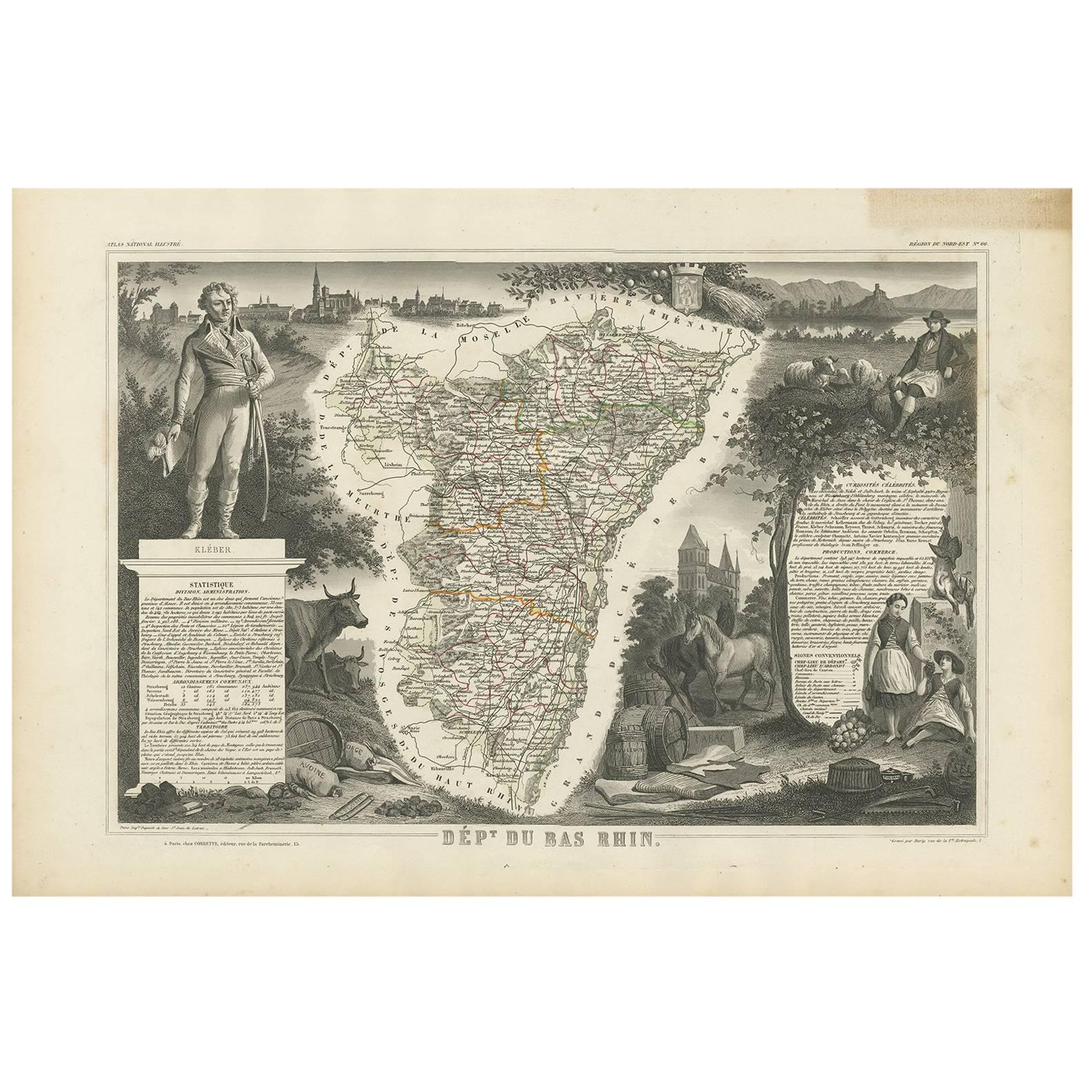 Antique Map of Bas-Rhin ‘France’ by V. Levasseur, 1854