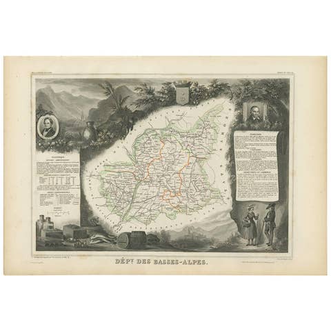 Antique Map of Basses-Alpes ‘France’ by V. Levasseur, 1854