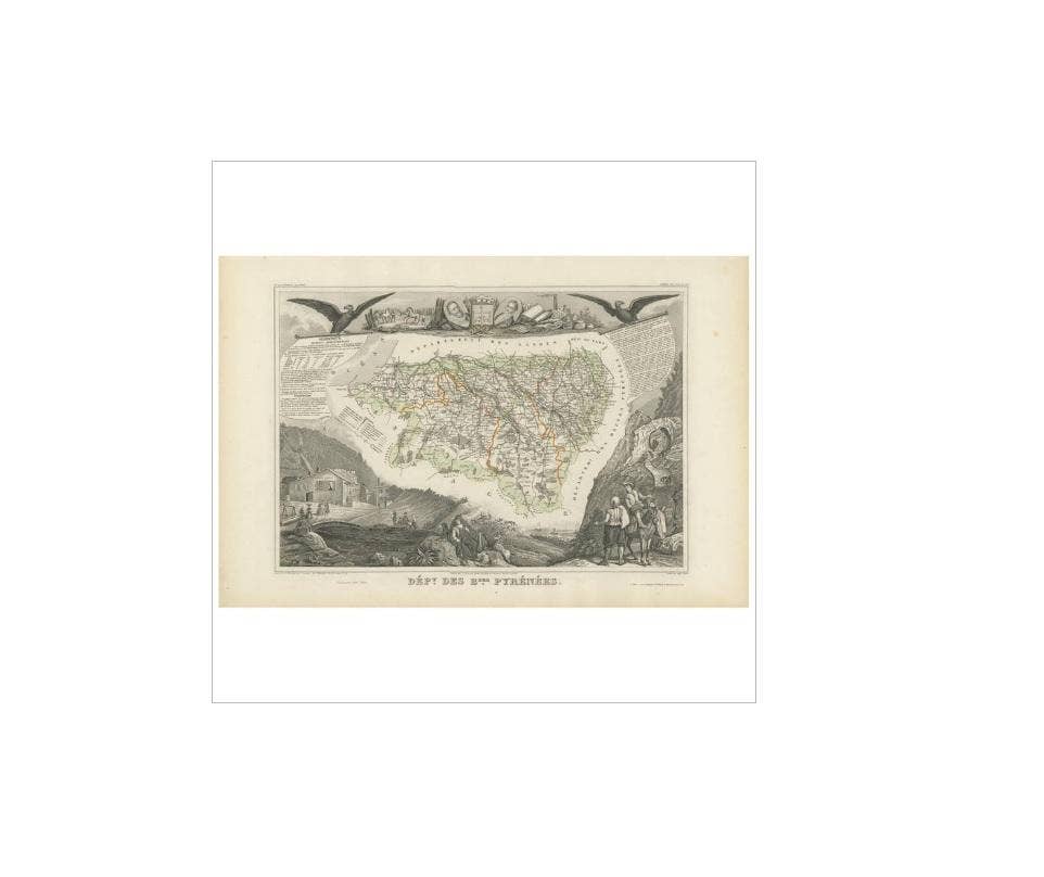 Antique Map of Basses Pyrénées ‘France’ by V. Levasseur, 1854