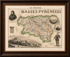 Antique Map of Basses-Pyrénées, France by Vuillemin, circa 1850