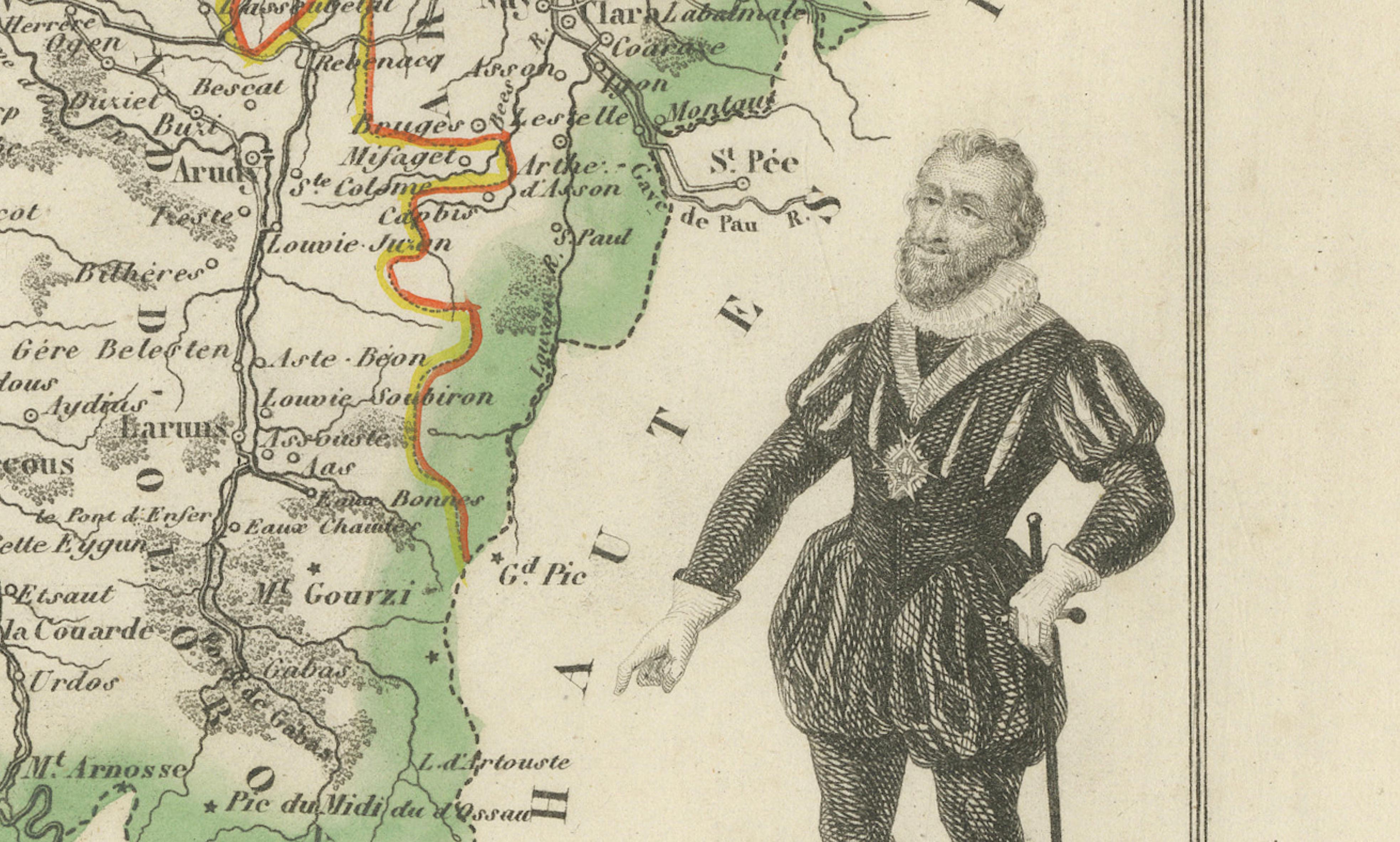 Antique Map of Basses-Pyrénées, France by Vuillemin, circa 1850