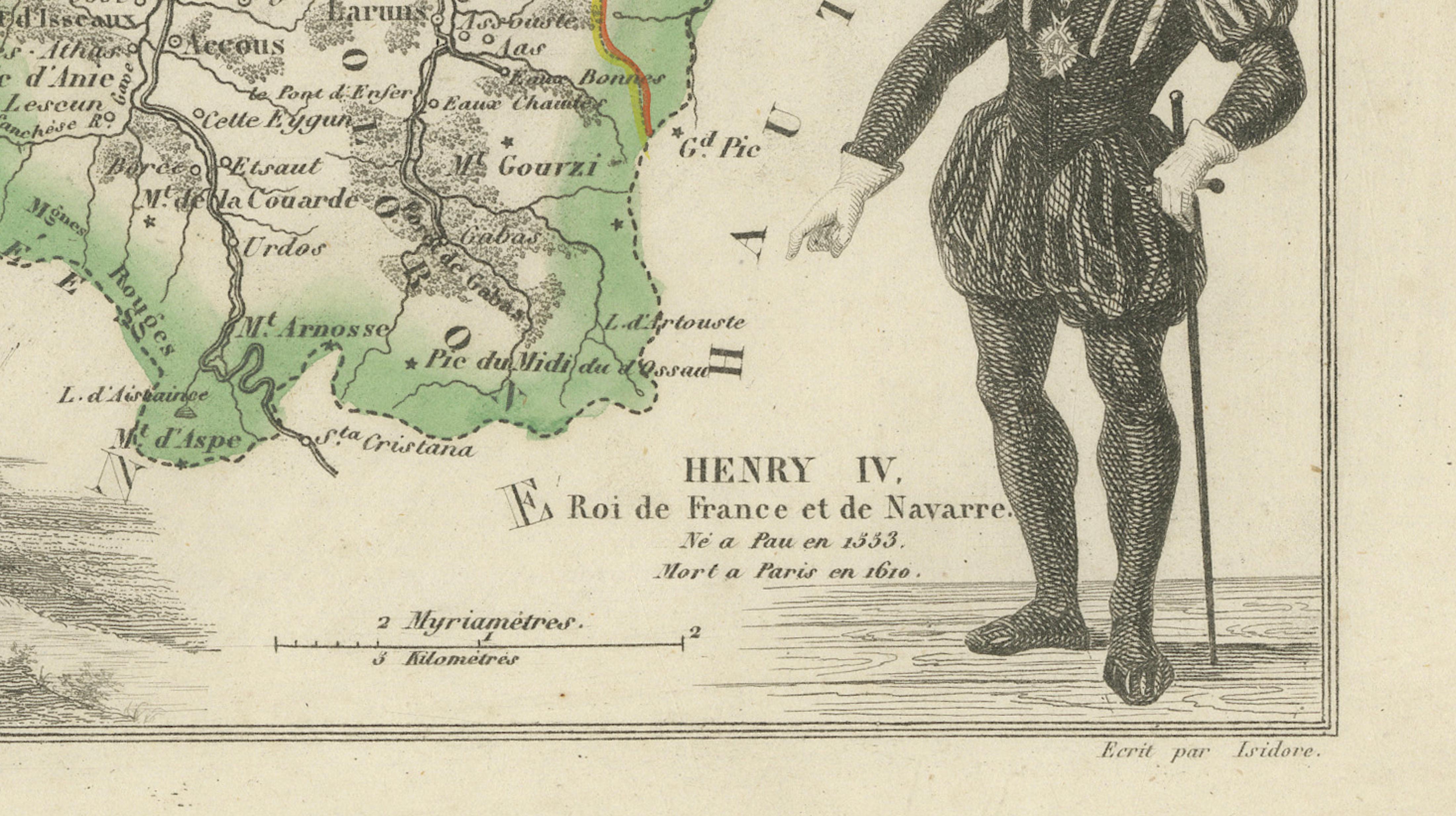 Antique Map of Basses-Pyrénées, France by Vuillemin, circa 1850